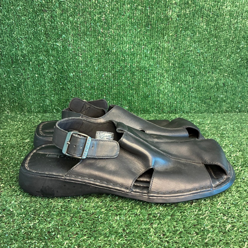 Skechers 70193 Leather Adjustable Slingback Fisherman Sandals Black Mens Size 10